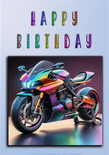 Rainbow Crash Helmet or Motorbike A4 Happy Birthday Card Front