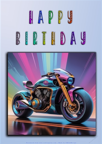 Rainbow Crash Helmet or Motorbike A4 Happy Birthday Card Front