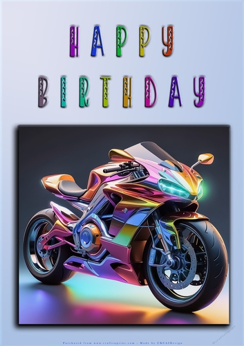 Rainbow Crash Helmet or Motorbike A4 Happy Birthday Card Front