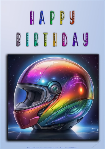 Rainbow Crash Helmet or Motorbike A4 Happy Birthday Card Front