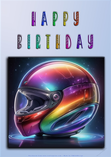 Rainbow Crash Helmet or Motorbike A4 Happy Birthday Card Front