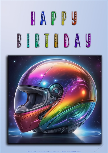 Rainbow Crash Helmet or Motorbike A4 Happy Birthday Card Front