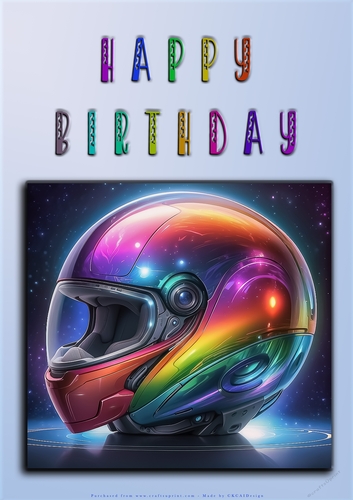 Rainbow Crash Helmet or Motorbike A4 Happy Birthday Card Front