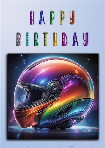 Rainbow Crash Helmet or Motorbike A4 Happy Birthday Card Front