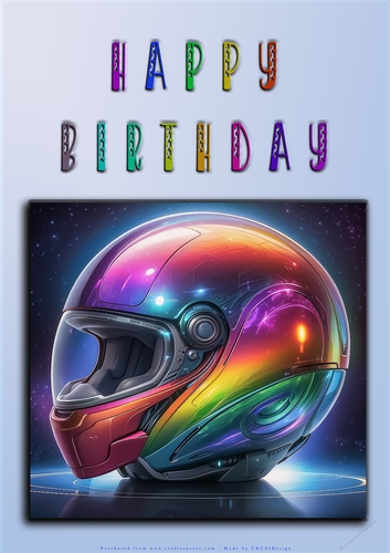 Rainbow Crash Helmet or Motorbike A4 Happy Birthday Card Front