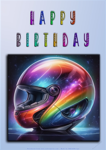 Rainbow Crash Helmet or Motorbike A4 Happy Birthday Card Front