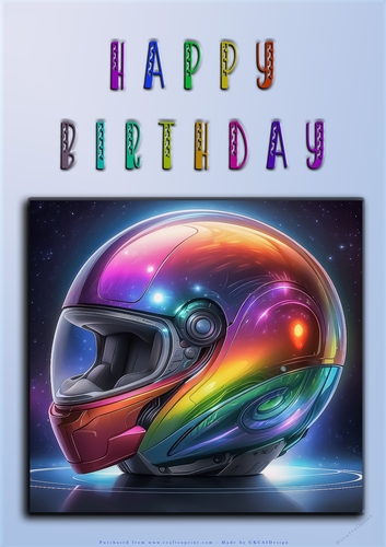 Rainbow Crash Helmet or Motorbike A4 Happy Birthday Card Front