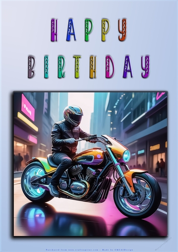 Rainbow Crash Helmet or Motorbike A4 Happy Birthday Card Front