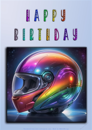 Rainbow Crash Helmet or Motorbike A4 Happy Birthday Card Front