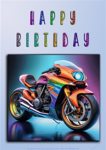 Rainbow Crash Helmet or Motorbike A4 Happy Birthday Card Front