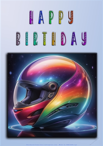 Rainbow Crash Helmet or Motorbike A4 Happy Birthday Card Front