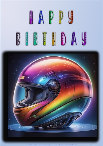 Rainbow Crash Helmet or Motorbike A4 Happy Birthday Card Front