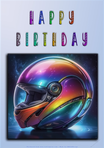 Rainbow Crash Helmet or Motorbike A4 Happy Birthday Card Front