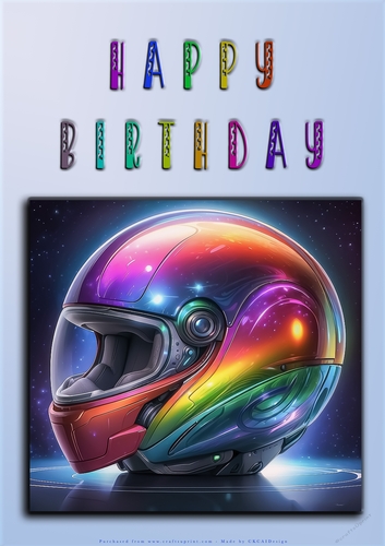 Rainbow Crash Helmet or Motorbike A4 Happy Birthday Card Front