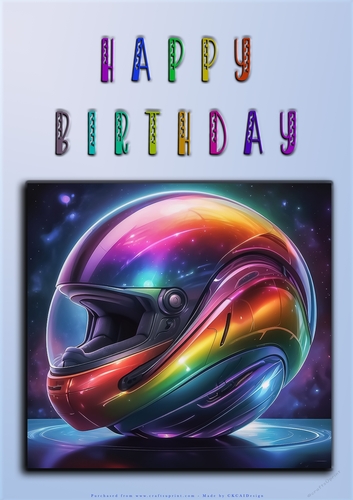 Rainbow Crash Helmet or Motorbike A4 Happy Birthday Card Front