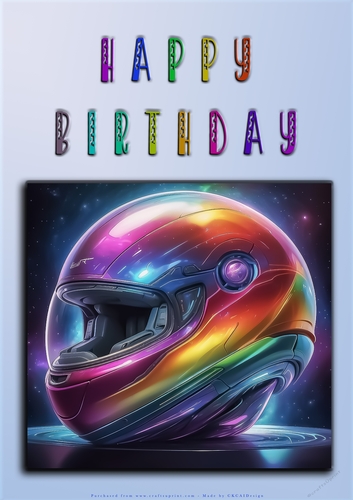 Rainbow Crash Helmet or Motorbike A4 Happy Birthday Card Front