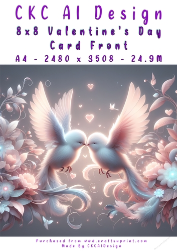 Birds Kissing Valentines Day Card Front 8x8