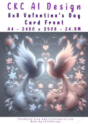 Birds Kissing Valentines Day Card Front 8x8