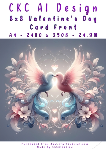 Birds Kissing Valentines Day Card Front 8x8