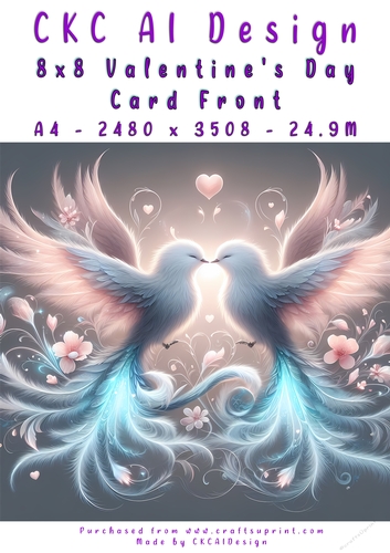 Birds Kissing Valentines Day Card Front 8x8