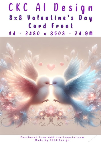Birds Kissing Valentines Day Card Front 8x8