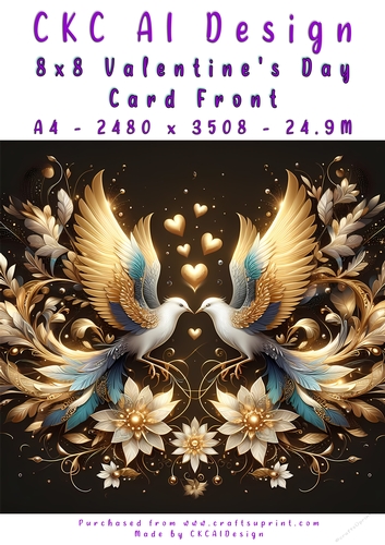 Birds Kissing Valentines Day Card Front 8x8