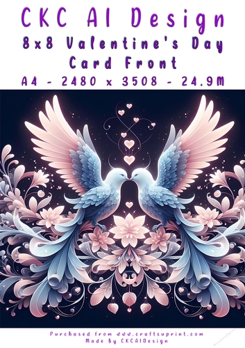 Birds Kissing Valentines Day Card Front 8x8
