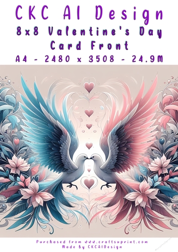 Birds Kissing Valentines Day Card Front 8x8