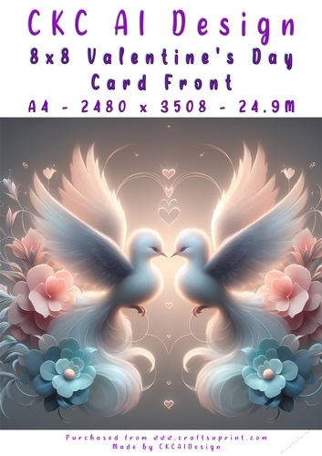 Birds Kissing Valentines Day Card Front 8x8