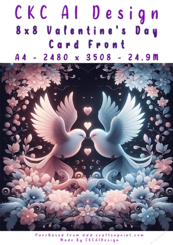 Birds Kissing Valentines Day Card Front 8x8