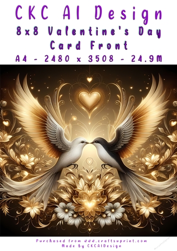 Birds Kissing Valentines Day Card Front 8x8