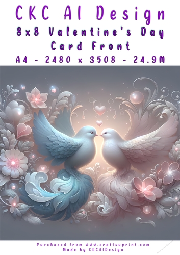 Birds Kissing Valentines Day Card Front 8x8