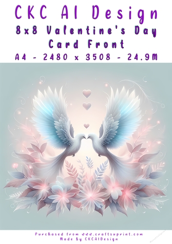 Birds Kissing Valentines Day Card Front 8x8