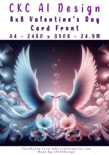 Birds Kissing Valentines Day Card Front 8x8