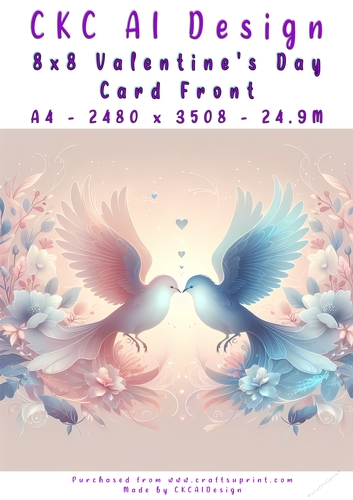 Birds Kissing Valentines Day Card Front 8x8