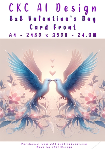 Birds Kissing Valentines Day Card Front 8x8