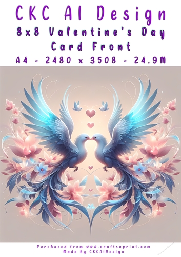 Birds Kissing Valentines Day Card Front 8x8