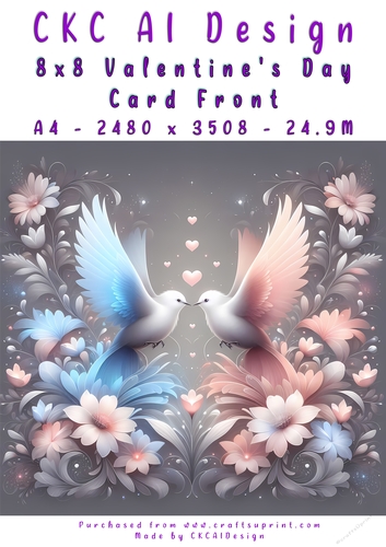 Birds Kissing Valentines Day Card Front 8x8