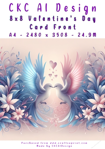 Birds Kissing Valentines Day Card Front 8x8