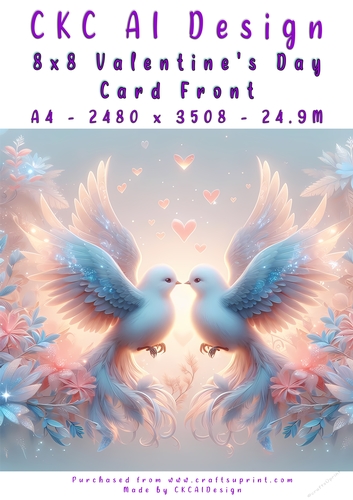 Birds Kissing Valentines Day Card Front 8x8