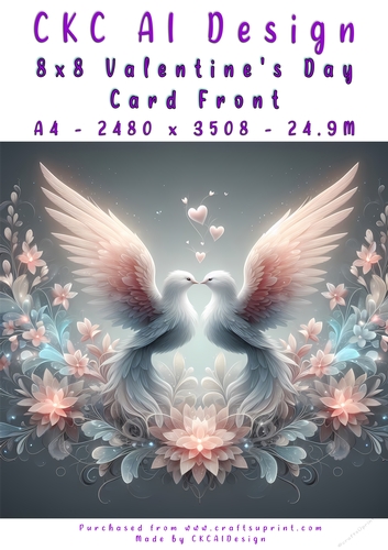 Birds Kissing Valentines Day Card Front 8x8