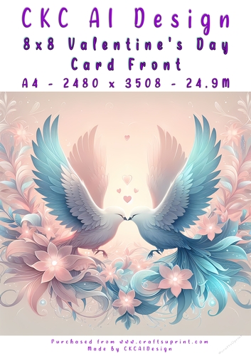 Birds Kissing Valentines Day Card Front 8x8