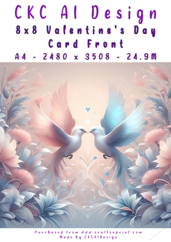 Birds Kissing Valentines Day Card Front 8x8