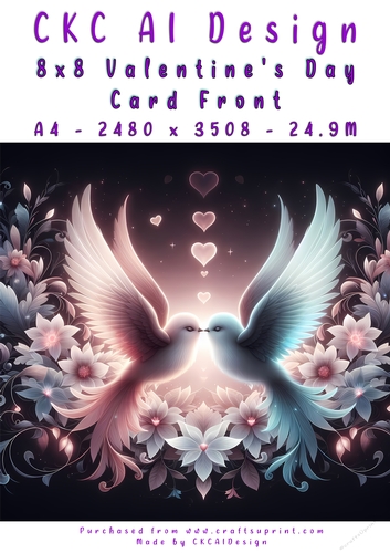 Birds Kissing Valentines Day Card Front 8x8