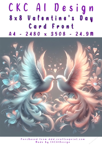 Birds Kissing Valentines Day Card Front 8x8