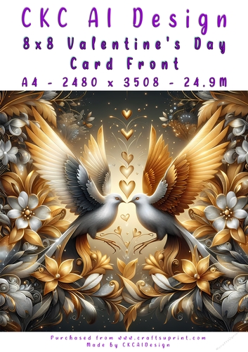 Birds Kissing Valentines Day Card Front 8x8