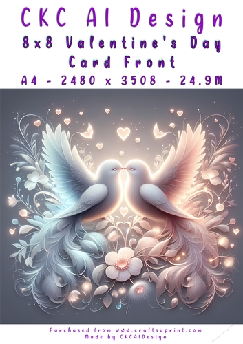 Birds Kissing Valentines Day Card Front 8x8