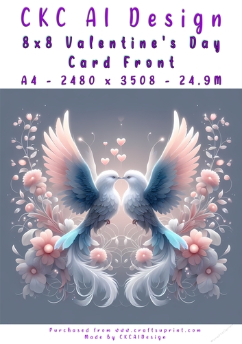 Birds Kissing Valentines Day Card Front 8x8