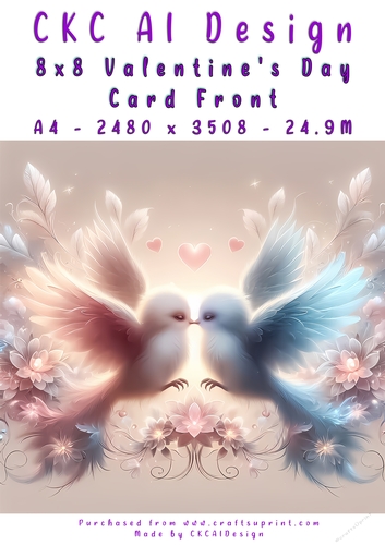 Birds Kissing Valentines Day Card Front 8x8