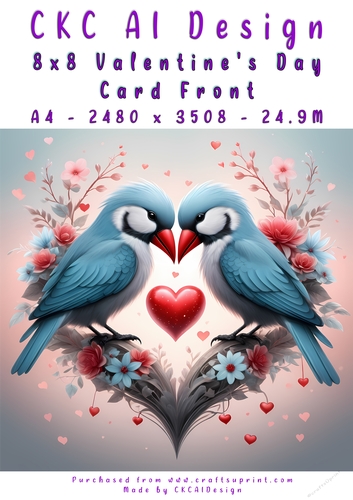 Birds Kissing Valentines Day Card Front 8x8